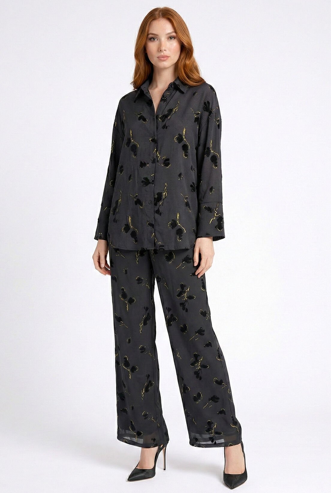 Büyük Desen Gold Varak Petek Gömlek