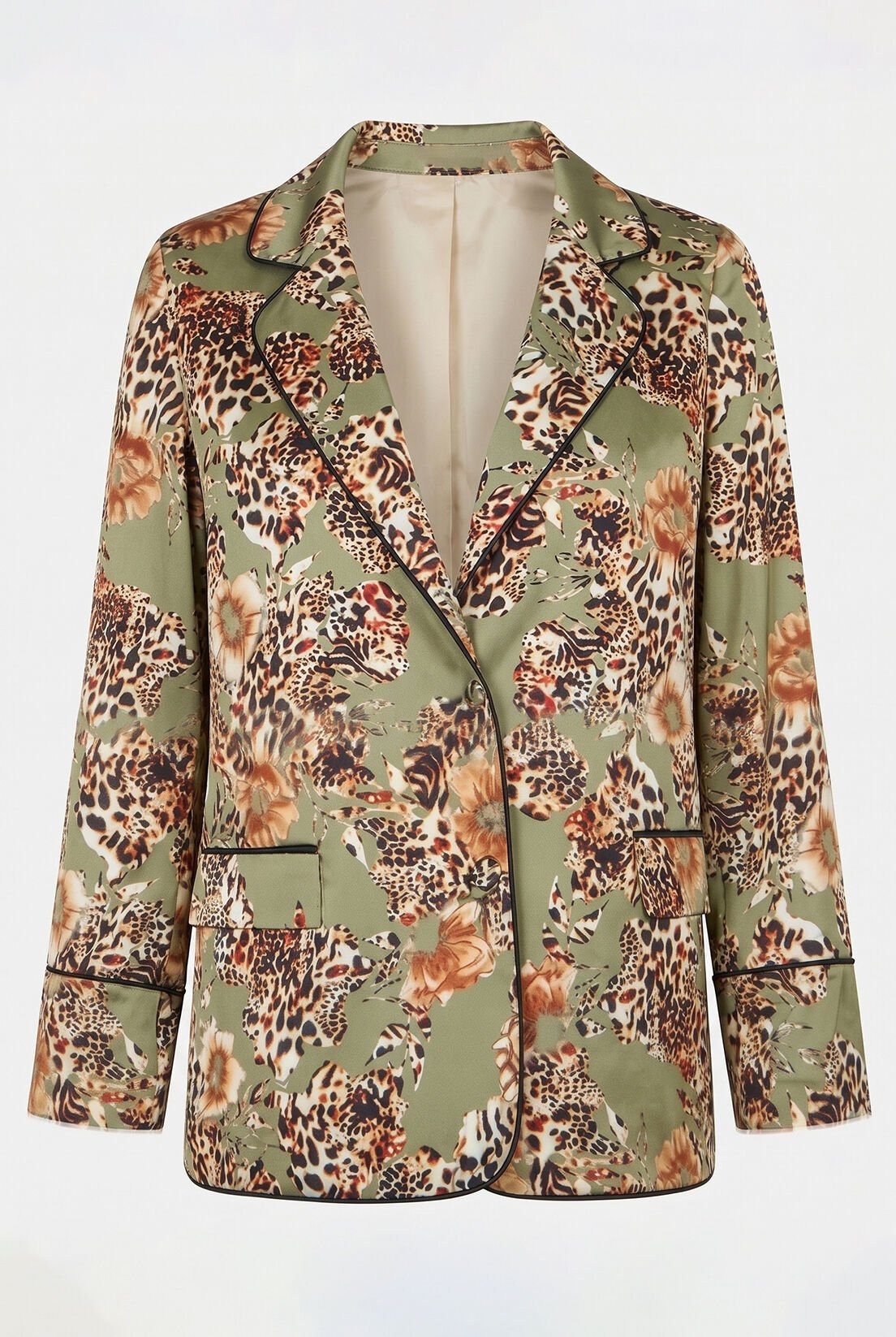 Yeşil Leopar İpek Saten Blazer