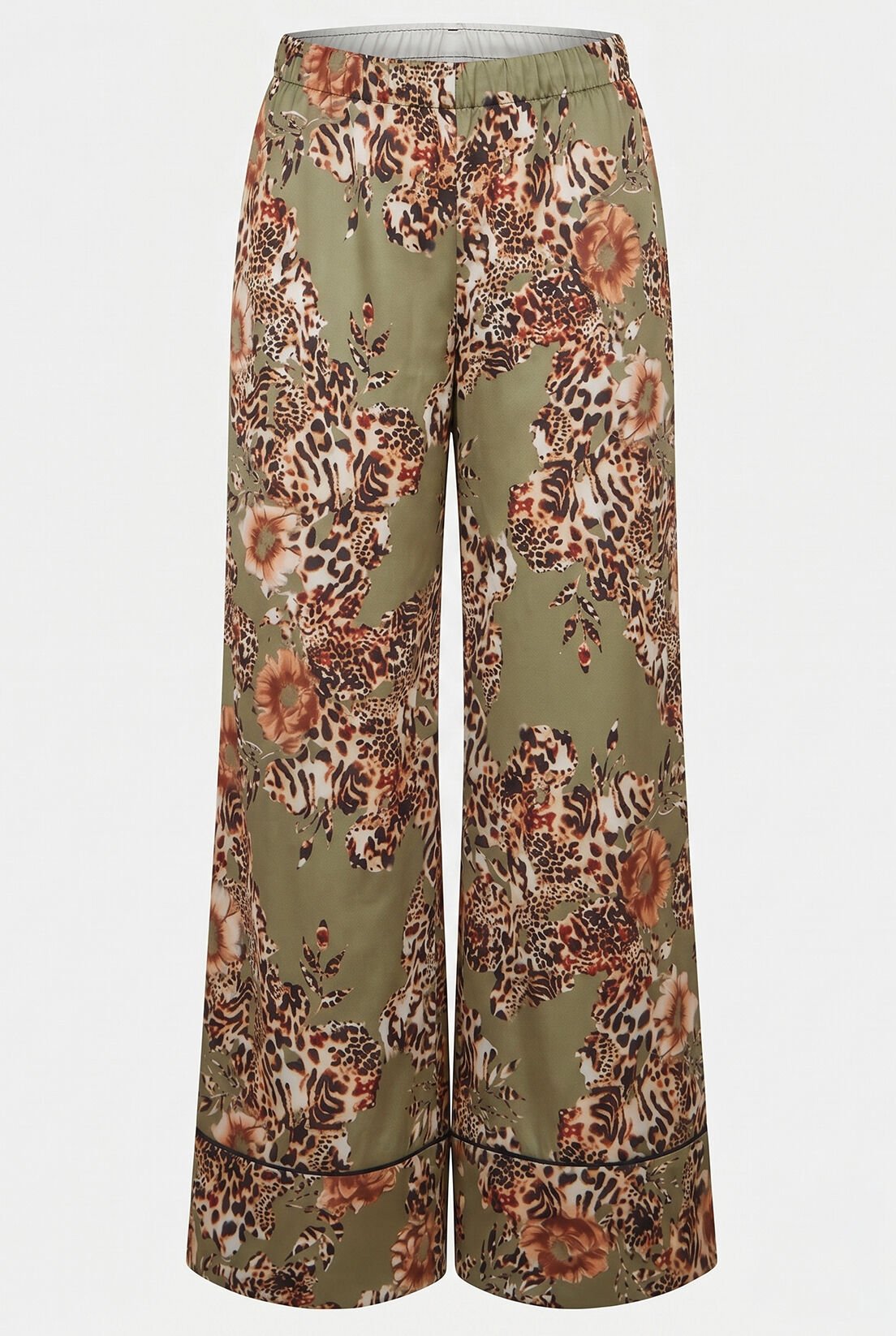 Yeşil Leopar İpek Saten Pantolon