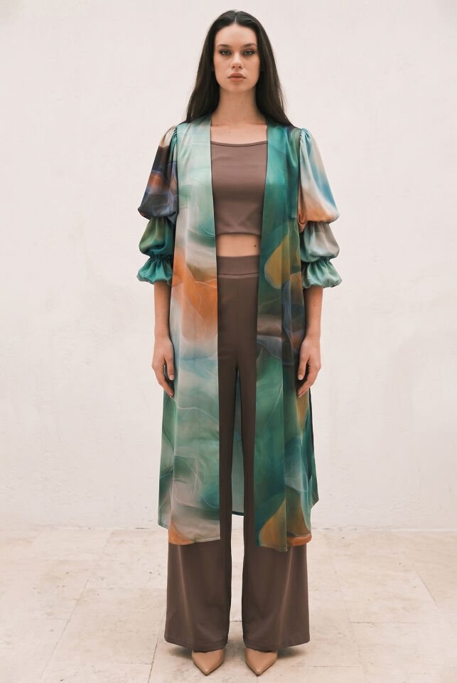 Kol Detay Desenli Kimono