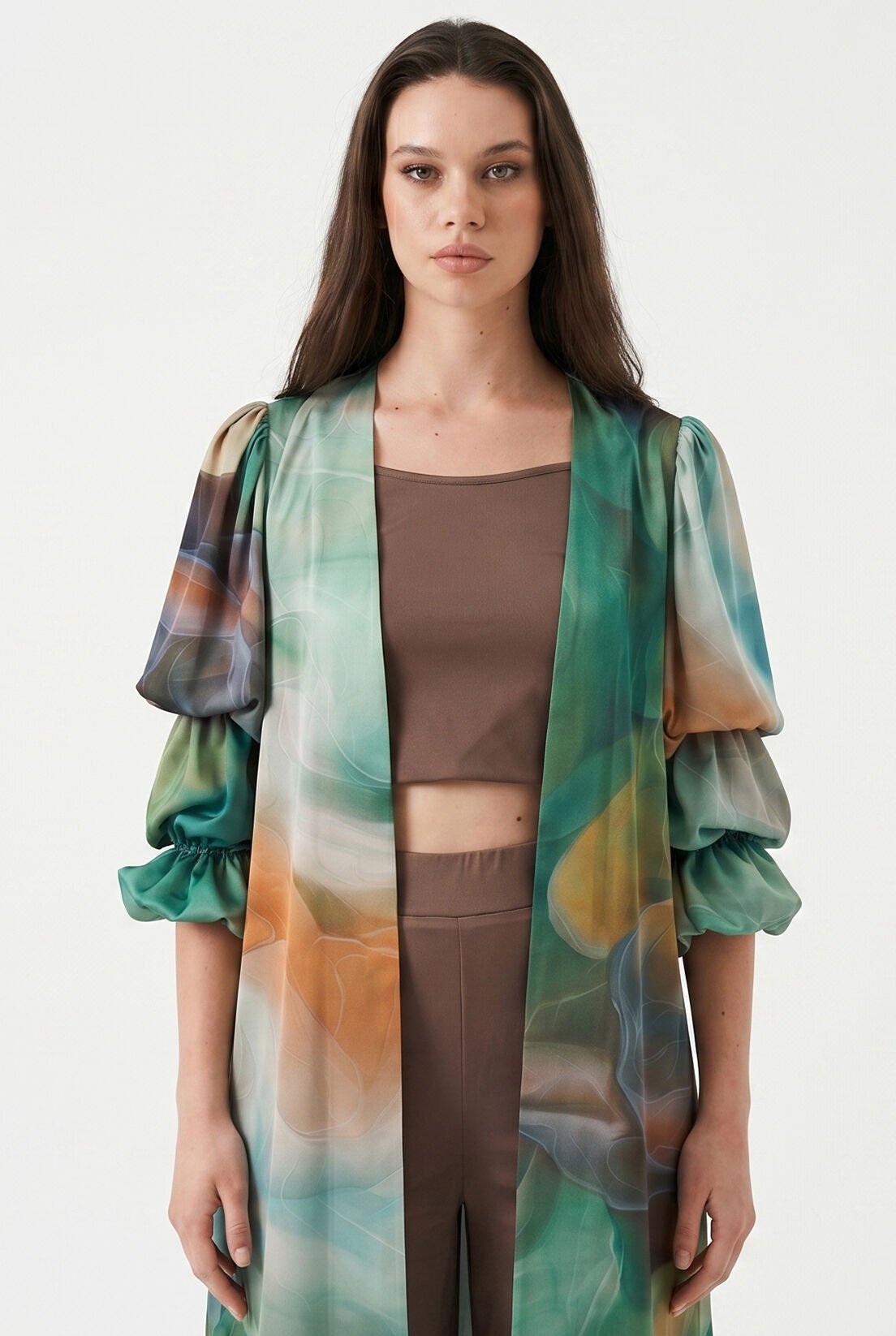 Kol Detay Desenli Kimono
