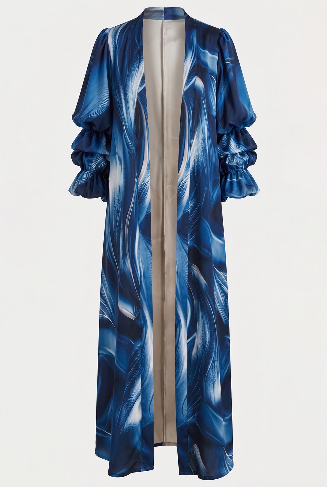 Kol Detay Mavi Desenli Kimono