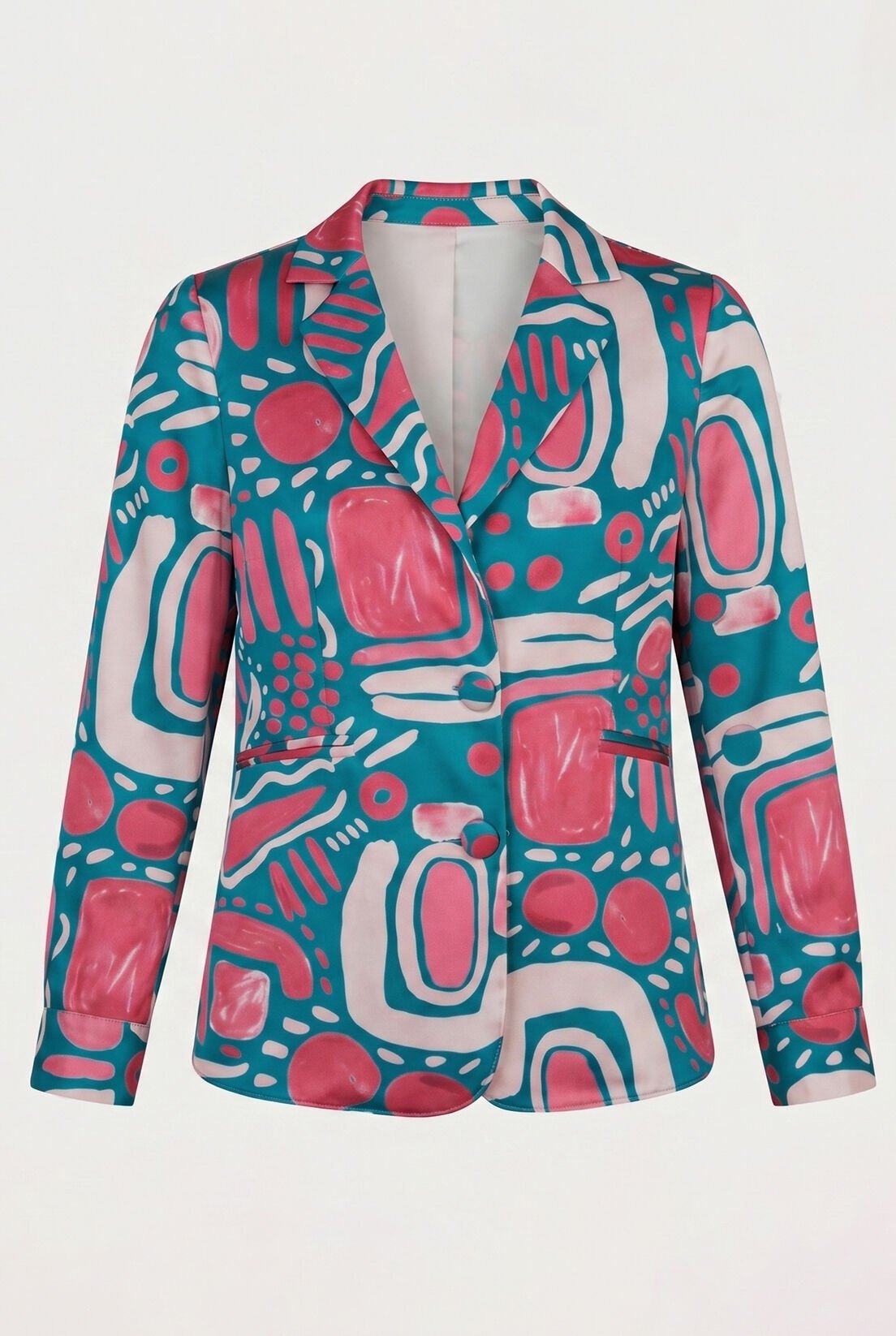 Pembe Desenli İpek Saten Blazer