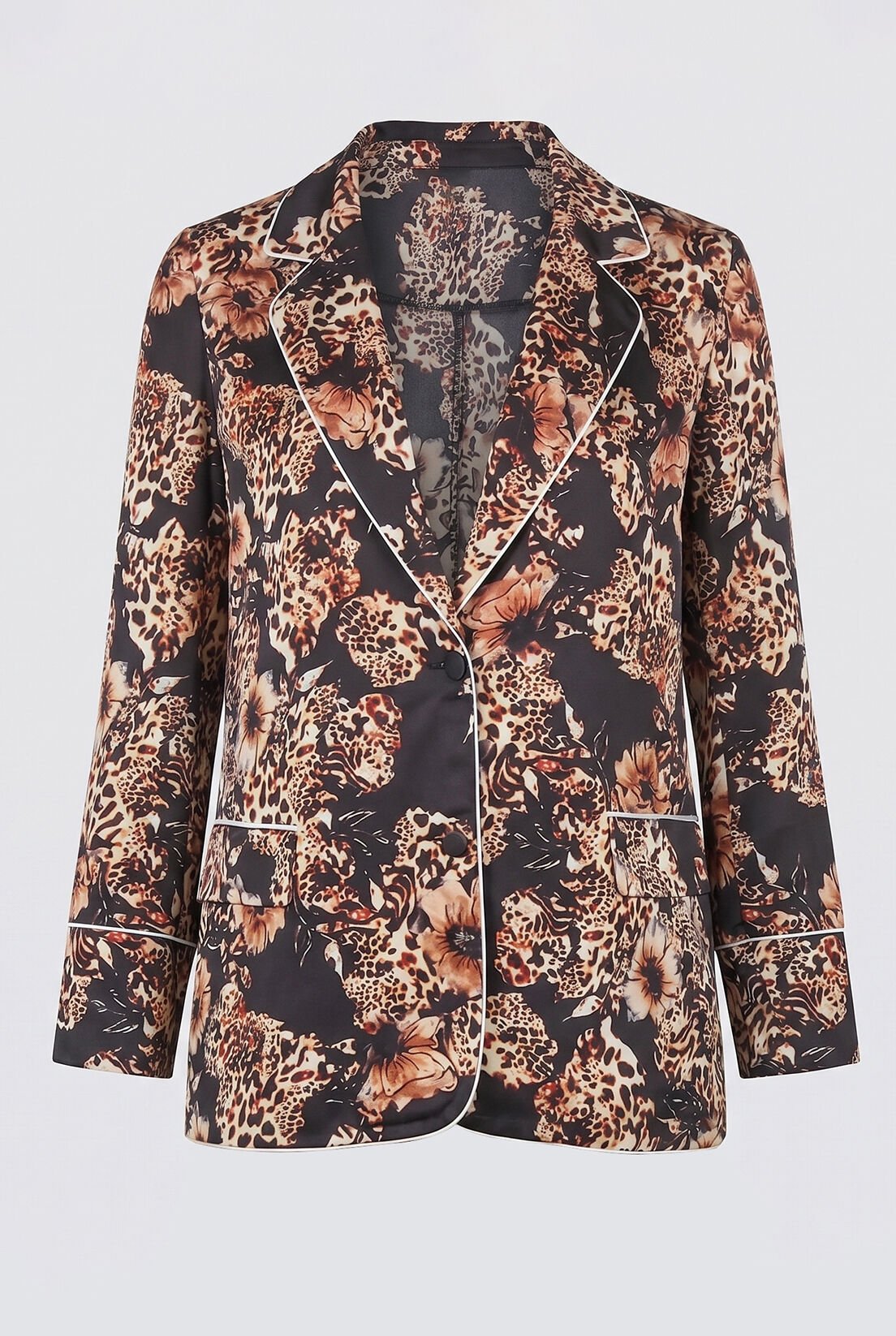 Siyah Leopar İpek Saten Blazer