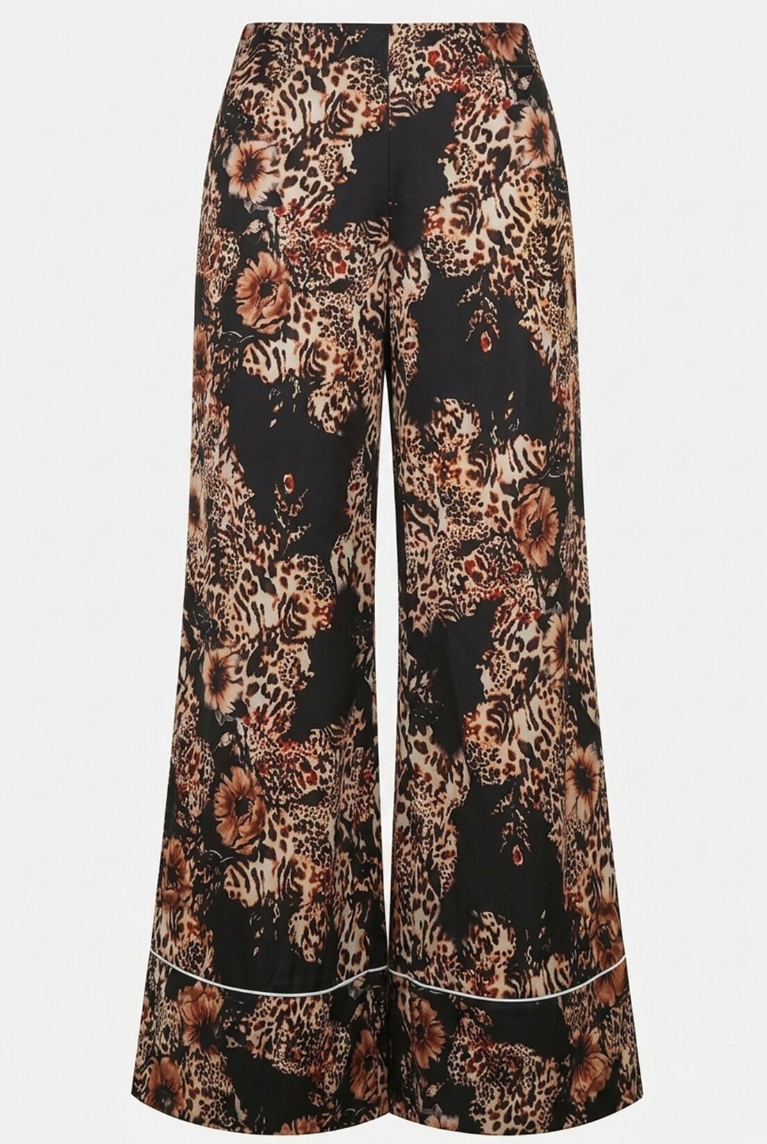 Siyah Leopar İpek Saten Pantolon