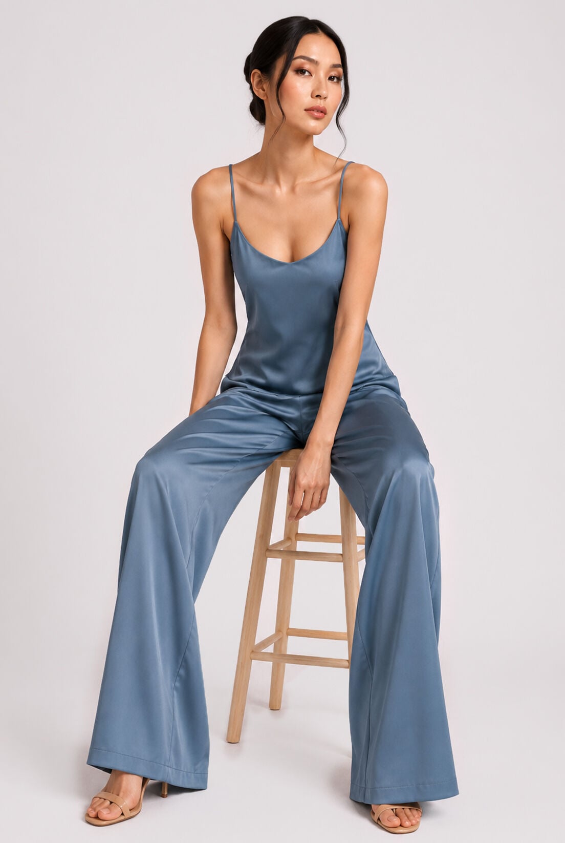 İndigo Mavi Saten Pantalon