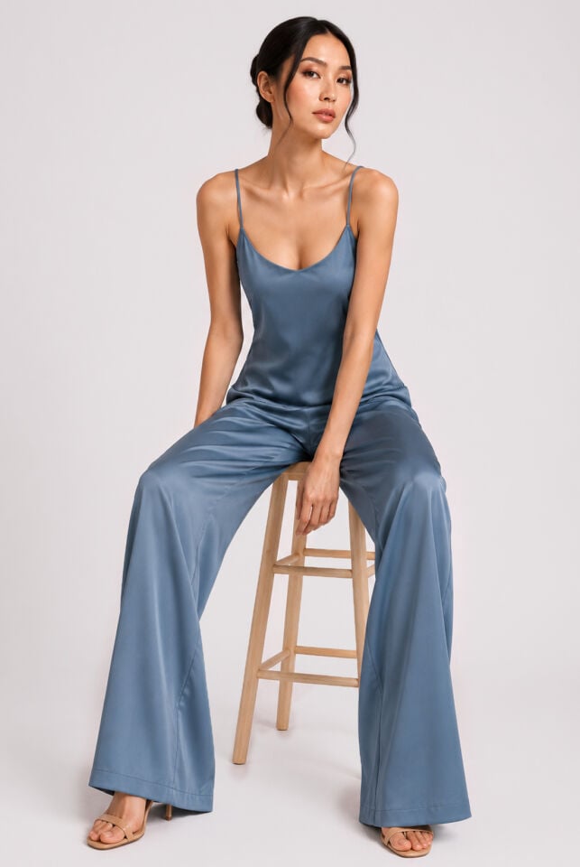 İndigo Mavi Saten Pantalon