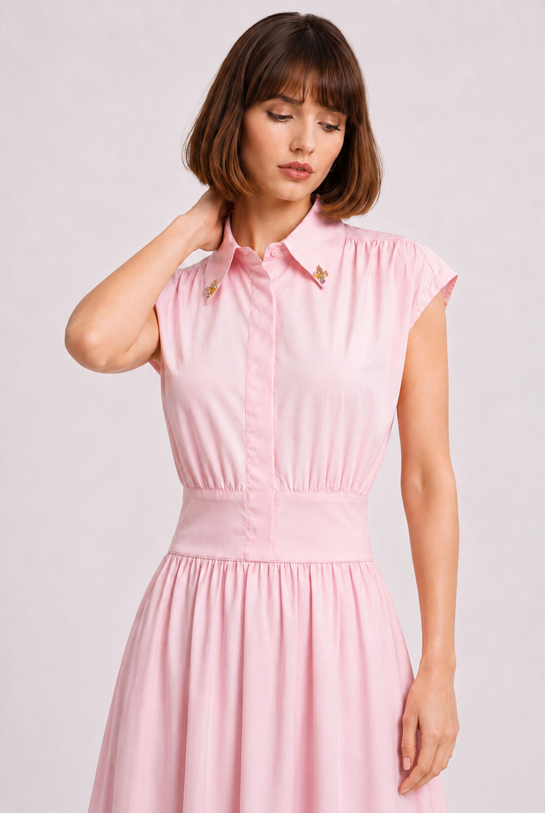 Pembe Poplin Sıfır Kol Gömlek