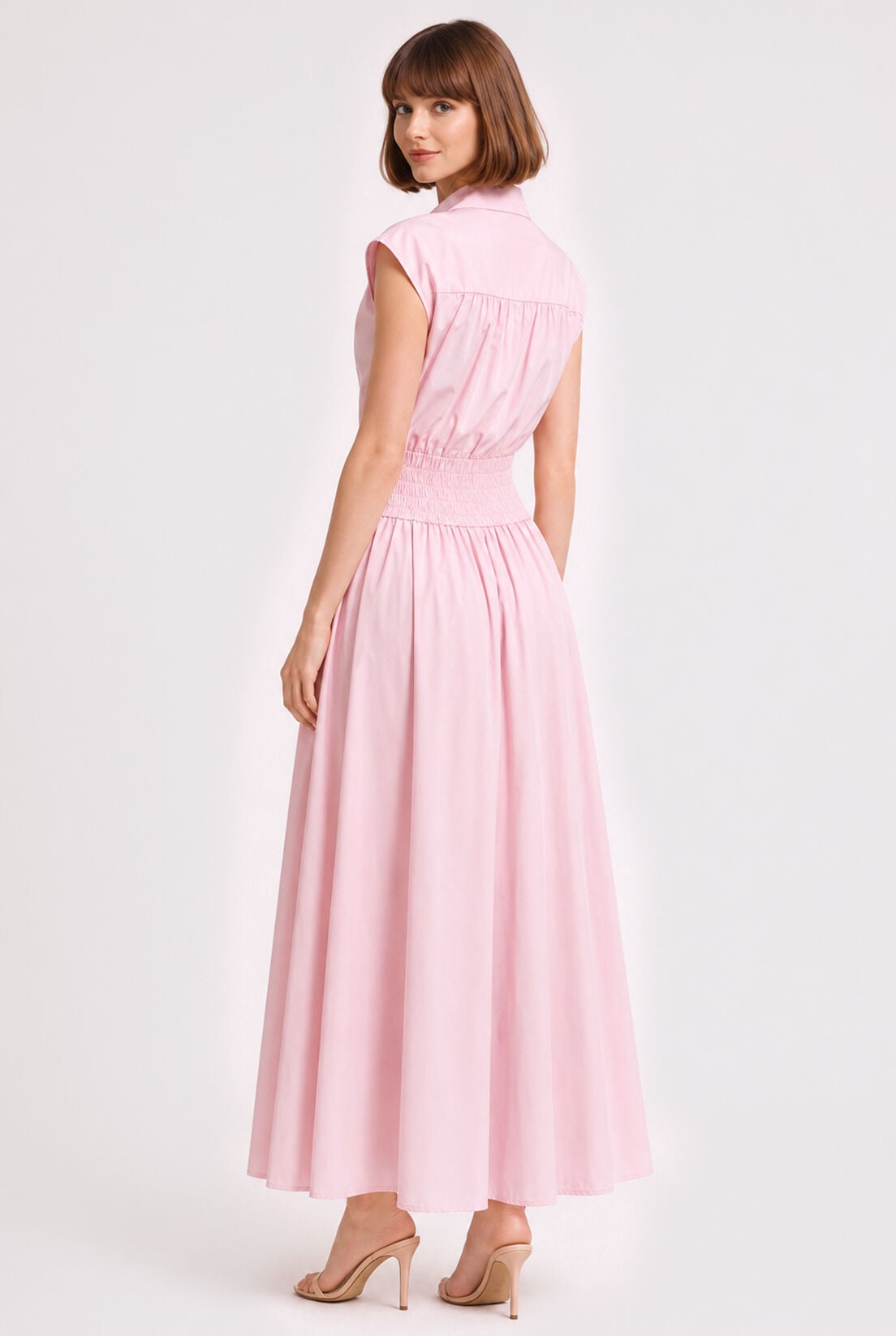 Pembe Poplin Sıfır Kol Gömlek