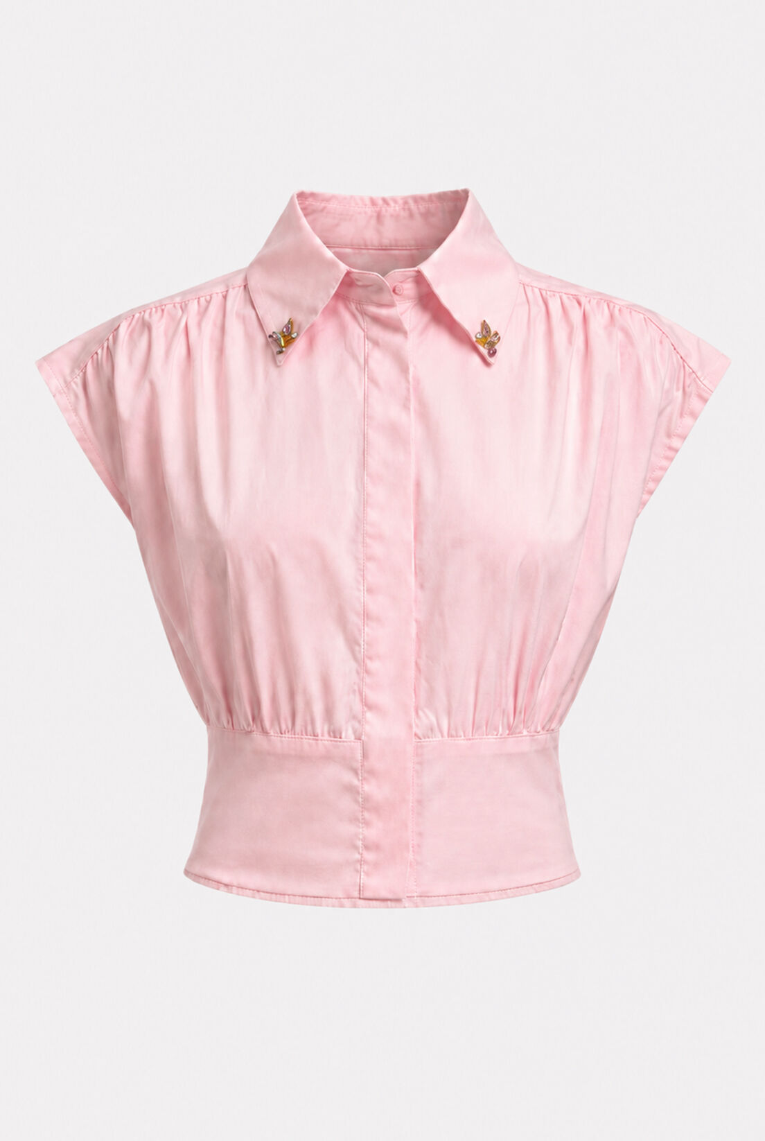 Pembe Poplin Sıfır Kol Gömlek