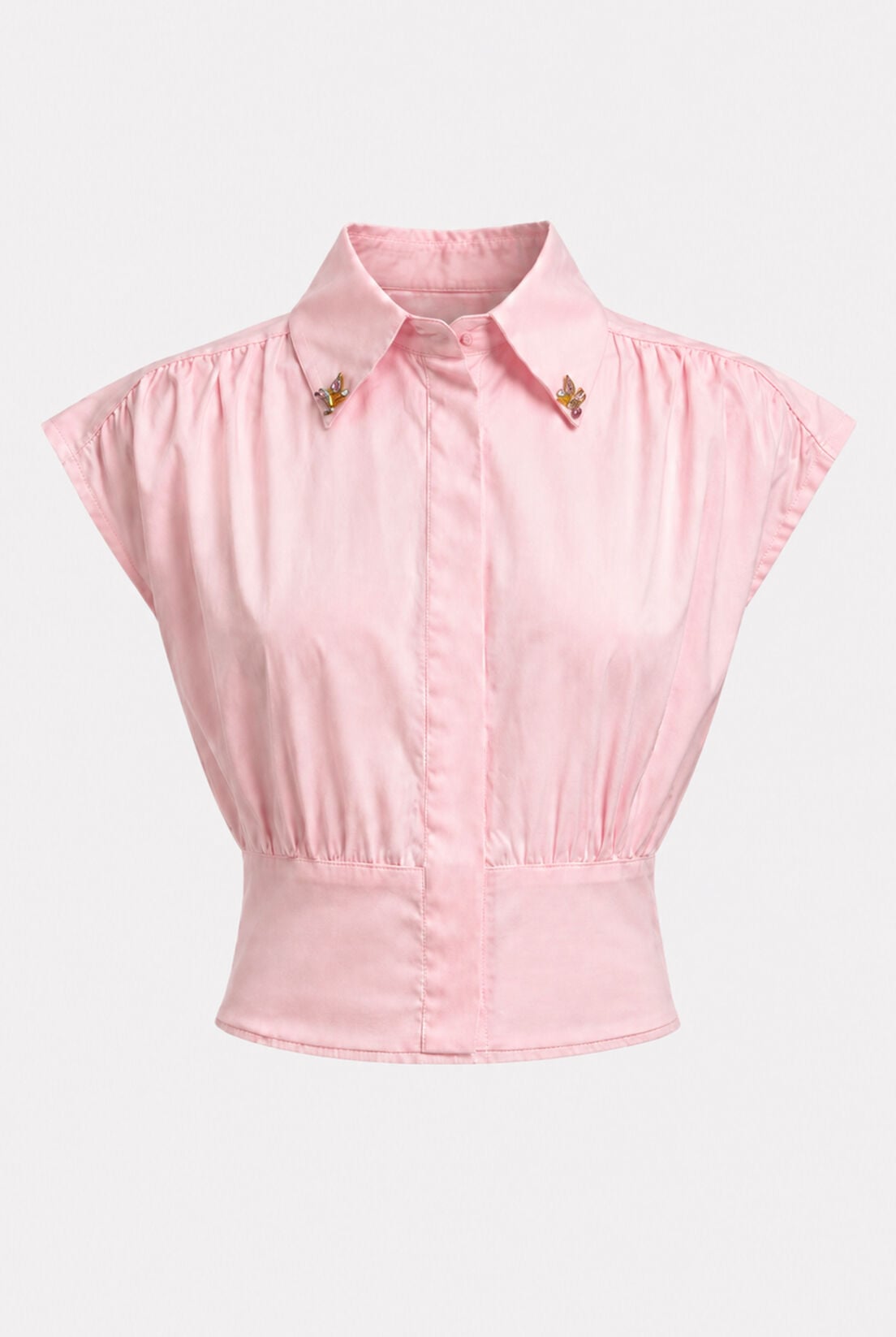 Pembe Poplin Sıfır Kol Gömlek