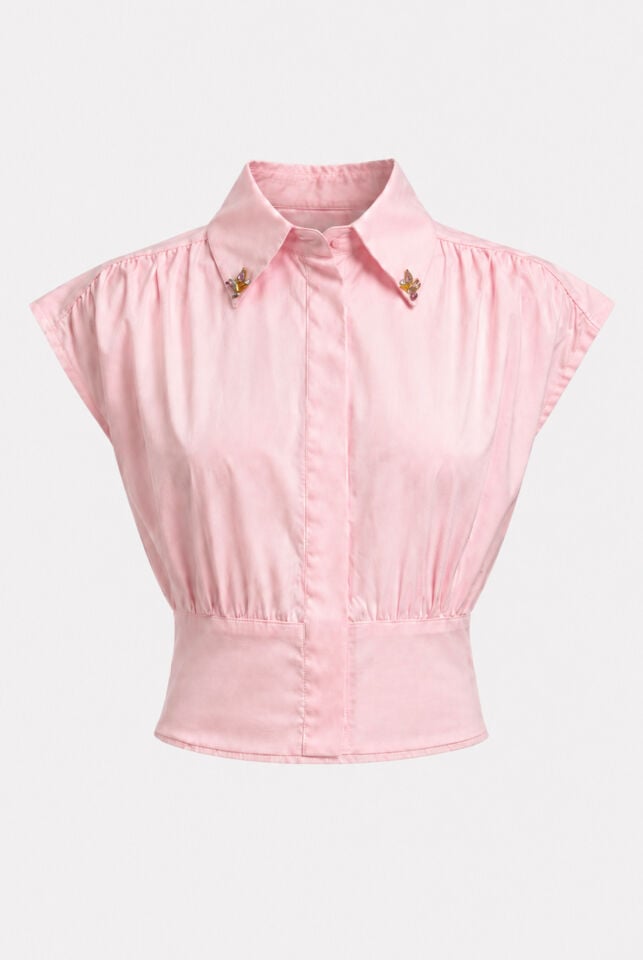 Pembe Poplin Sıfır Kol Gömlek