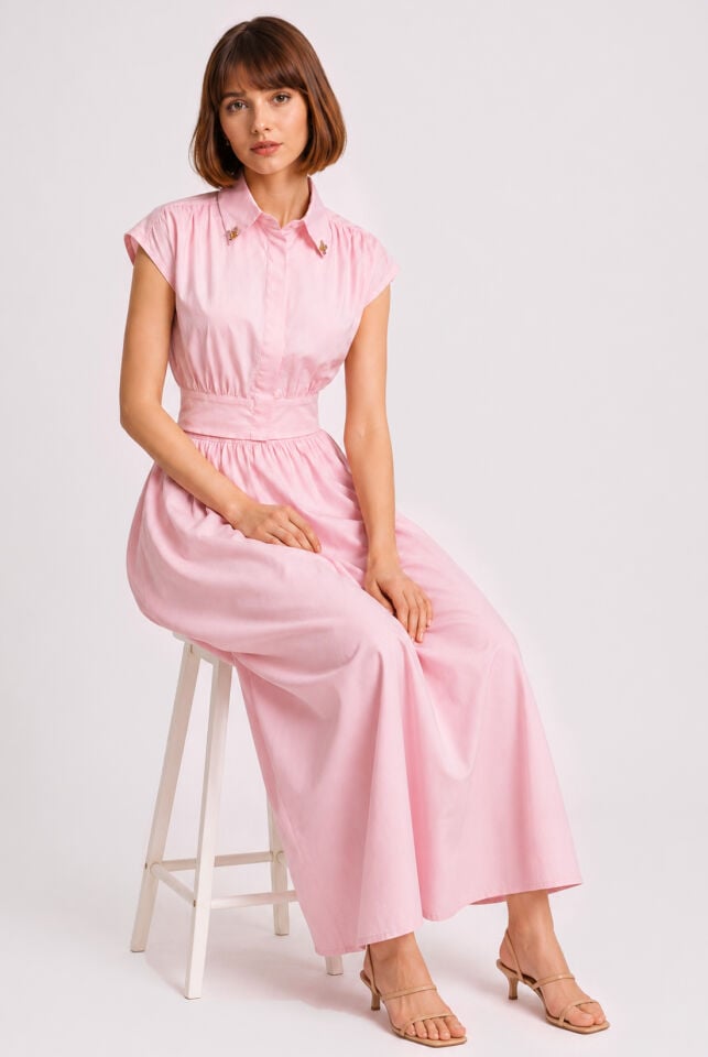 Pembe Poplin Korsajlı Etek