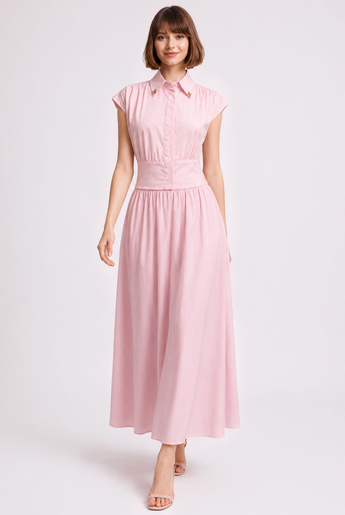 Pembe Poplin Korsajlı Etek