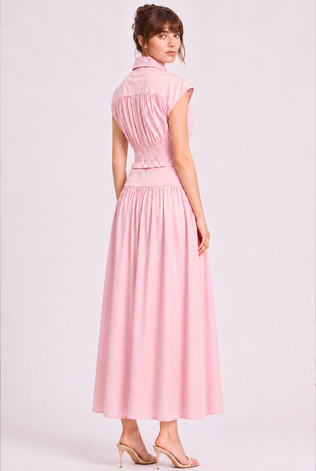 Pembe Poplin Korsajlı Etek