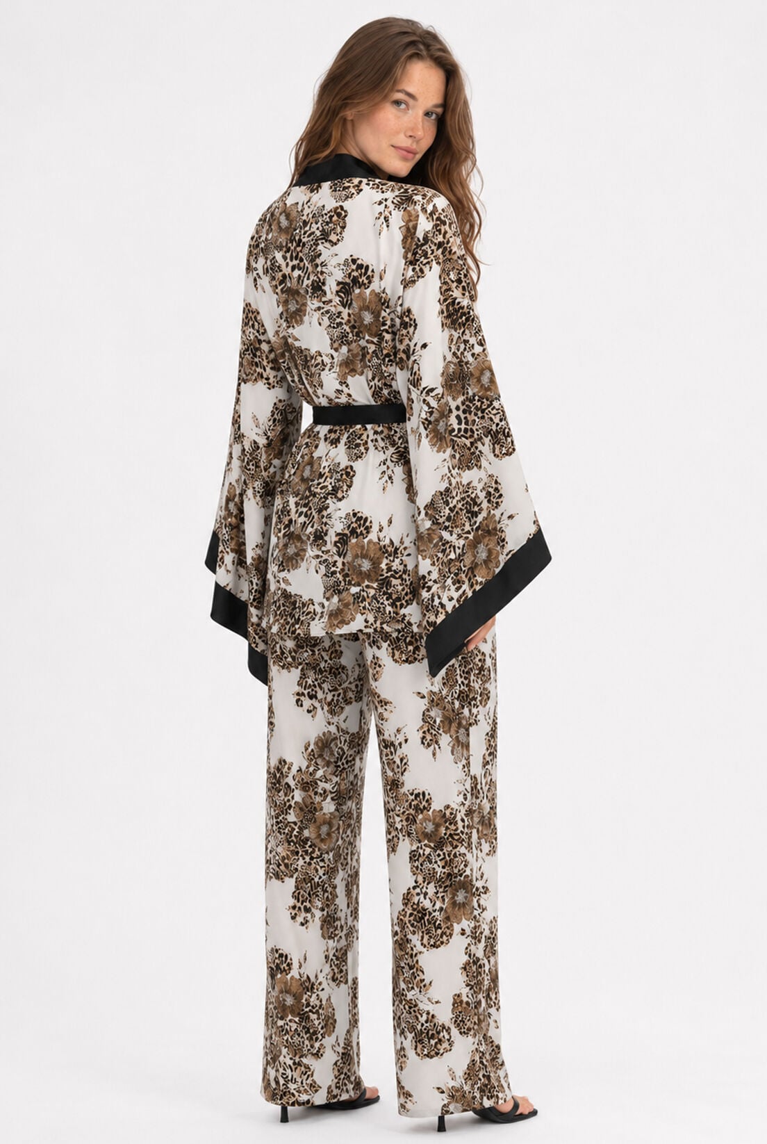 Leopar İpek Saten Pantolon