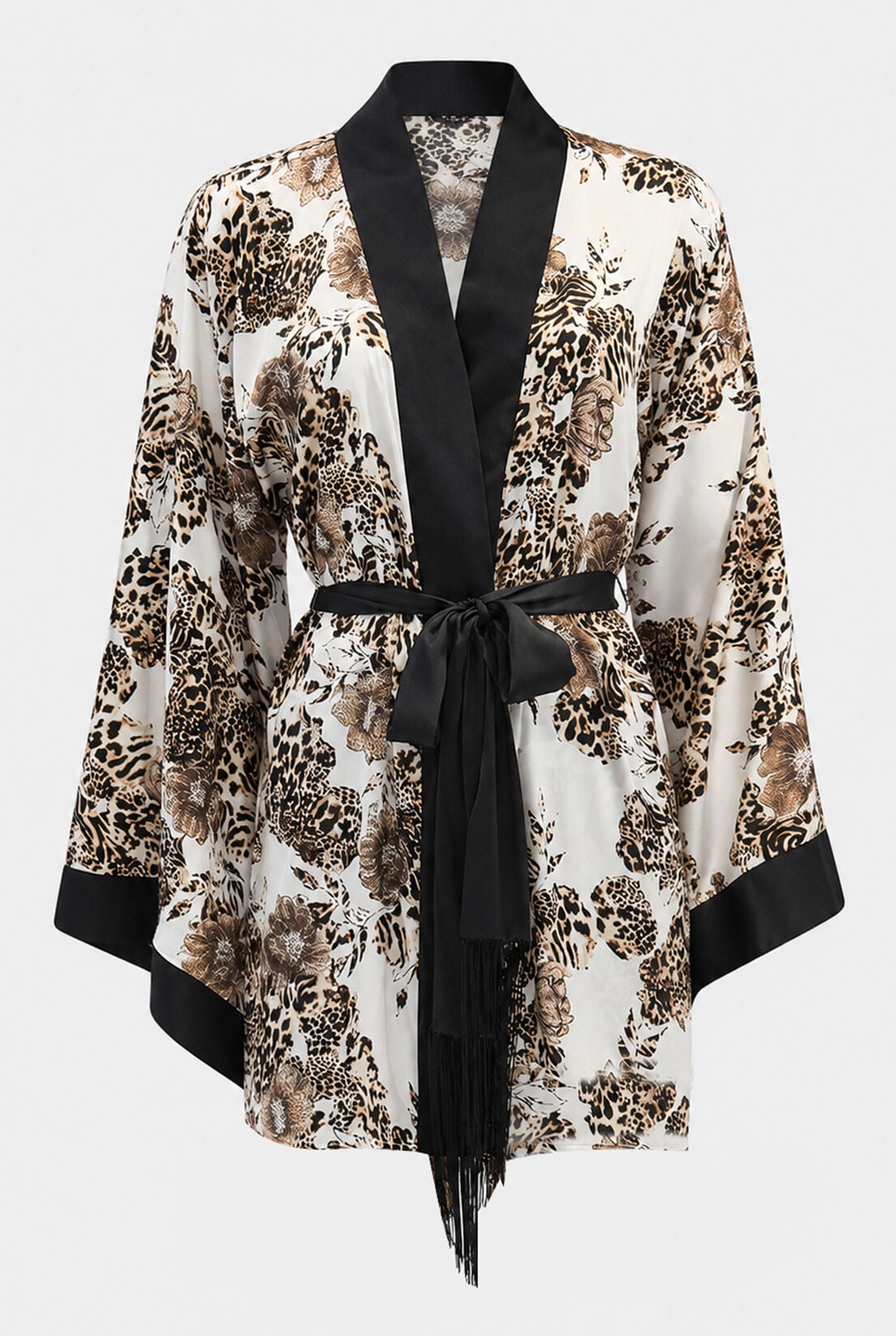 Leopar İpek Saten Kimono