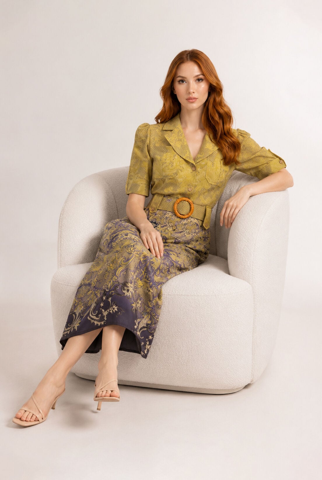 Sarı Apoletli Vintage Elbise
