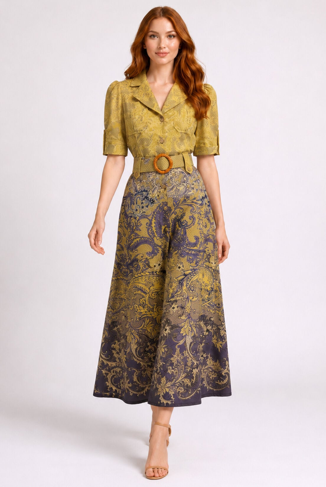Sarı Apoletli Vintage Elbise