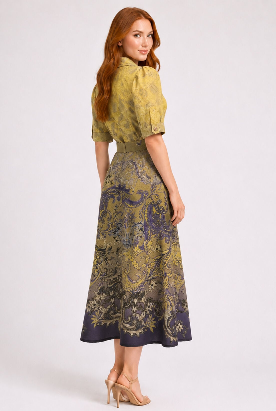 Sarı Apoletli Vintage Elbise