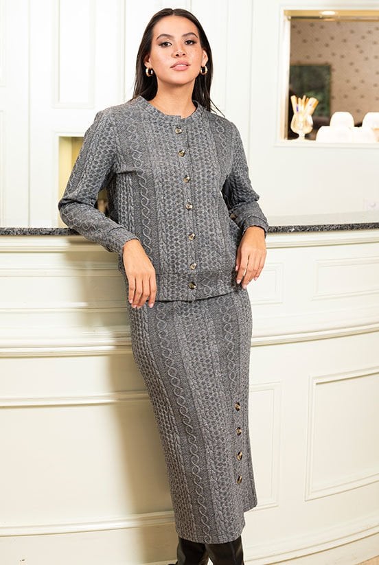 Düğme Detaylı Midi Boy Örme Etek