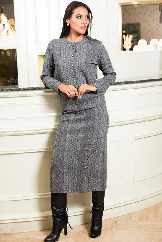 Düğme Detaylı Midi Boy Örme Etek