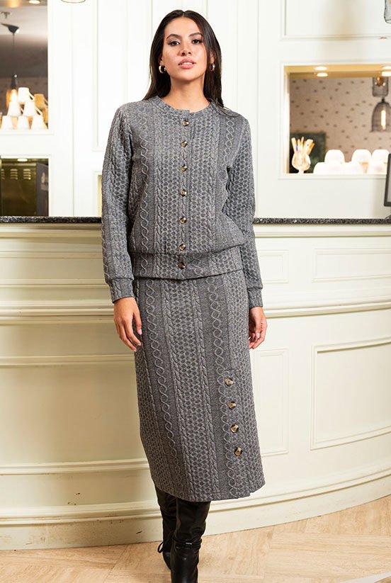 Düğme Detaylı Midi Boy Örme Etek