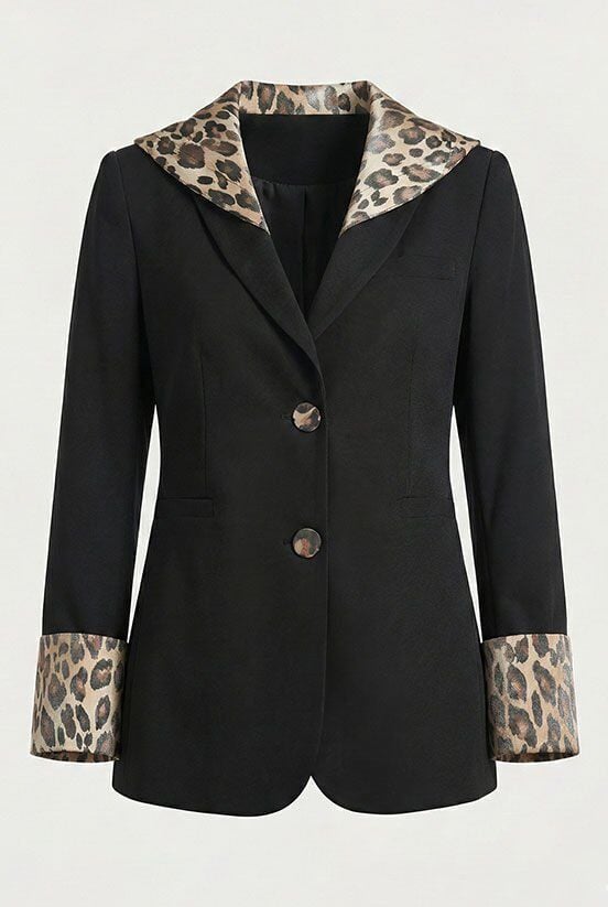 Leopar Kapüşon Detaylı Blazer Ceket