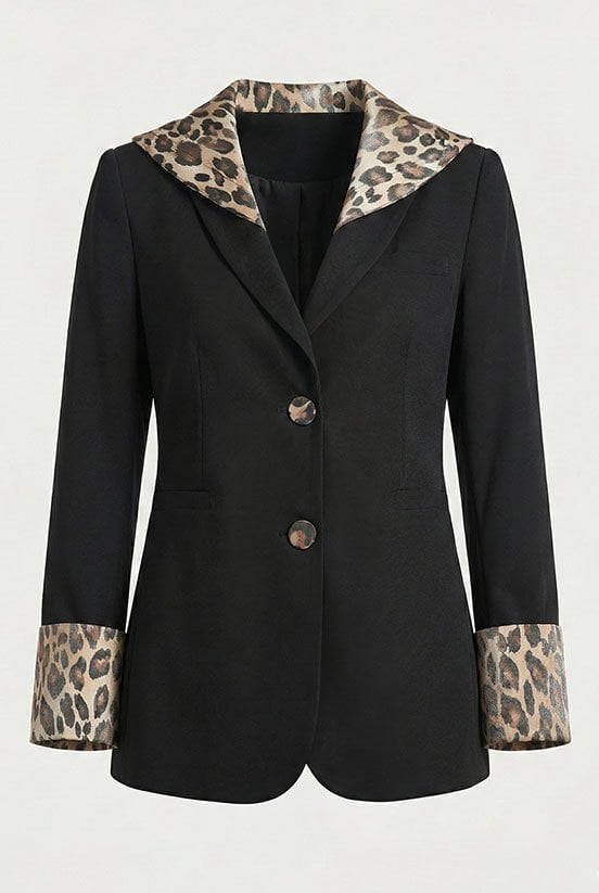 Leopar Kapüşon Detaylı Blazer Ceket