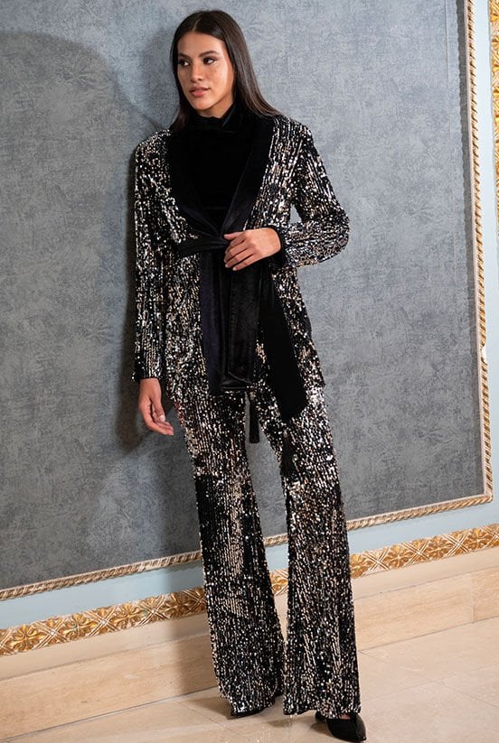 Payetli Gri Pantolon