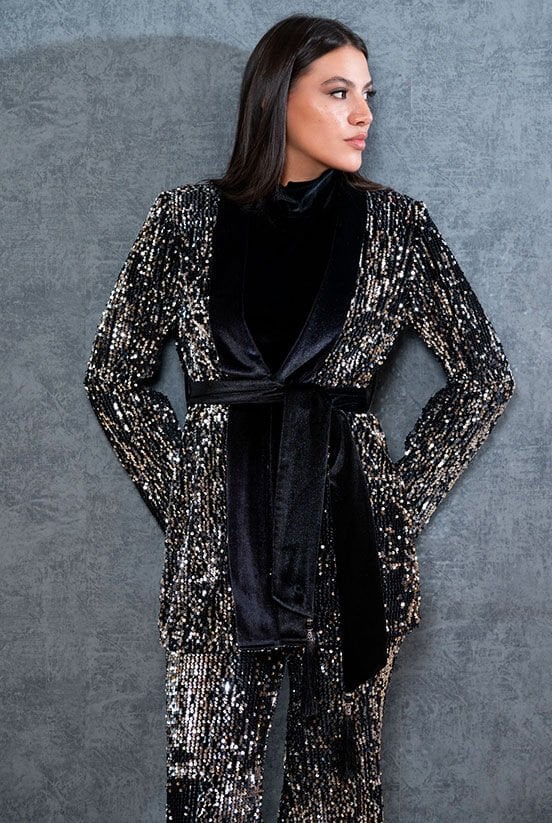 Payetli Gri Pantolon