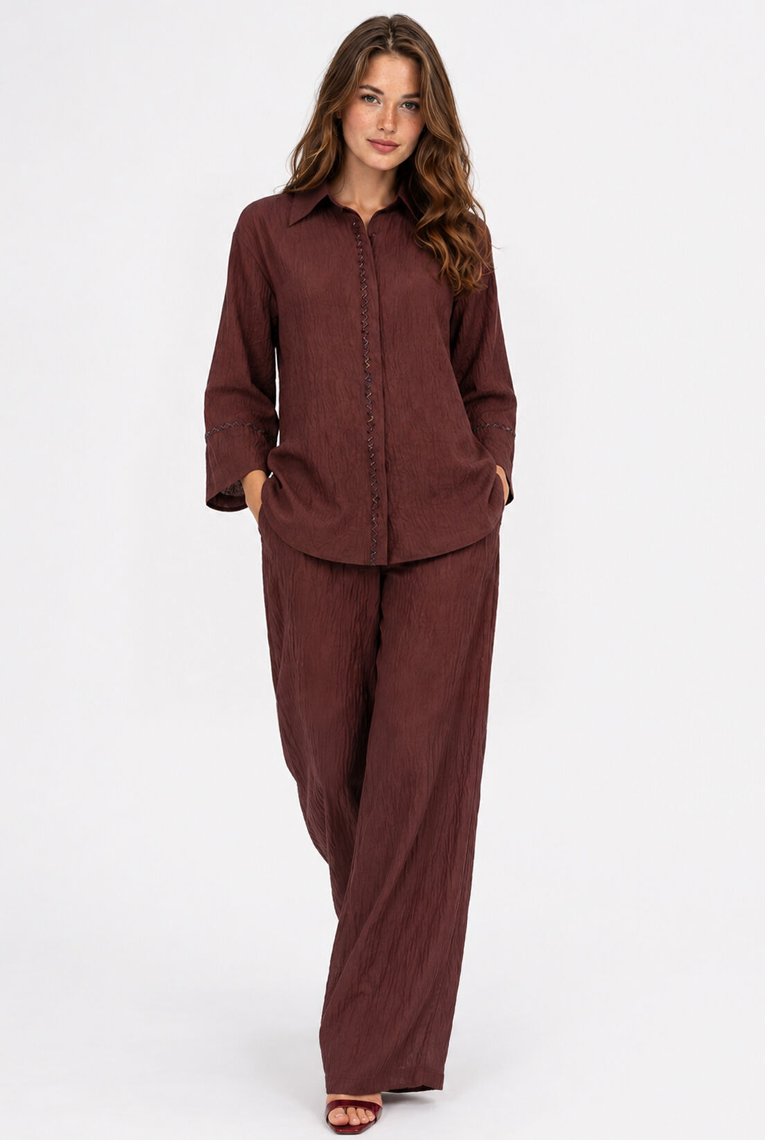 Bordo Keten Pantolon