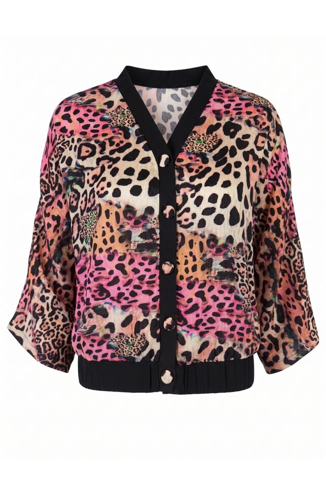 Pembe Leopar Detay Jakarlı Gömlek