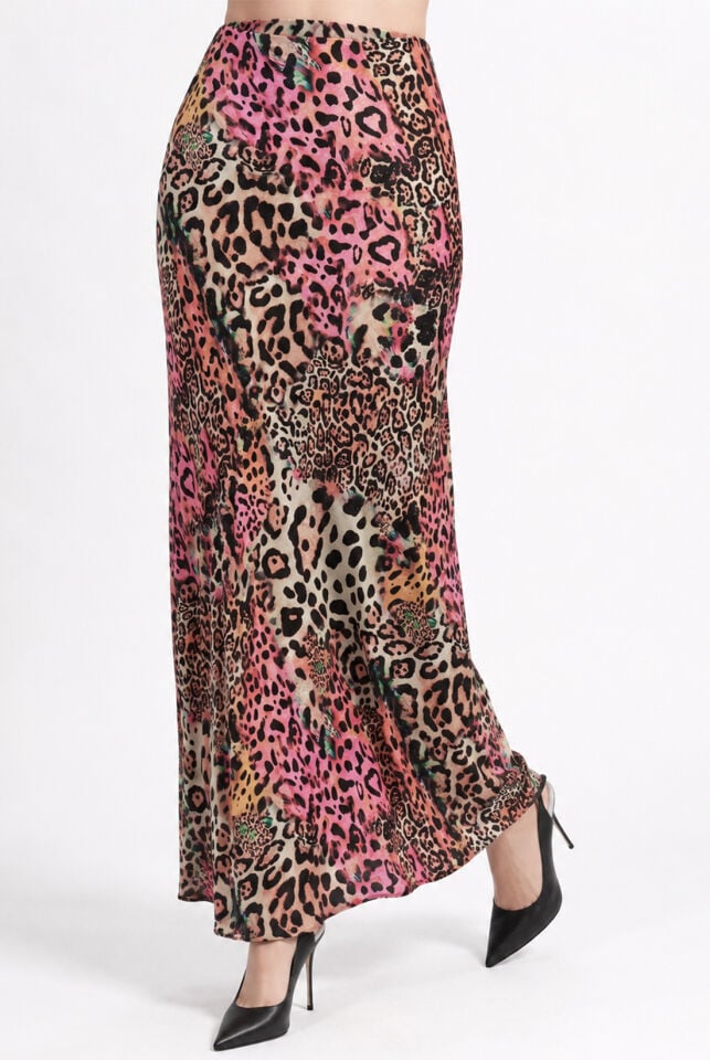 Pembe Leopar Detay Jakarlı Etek