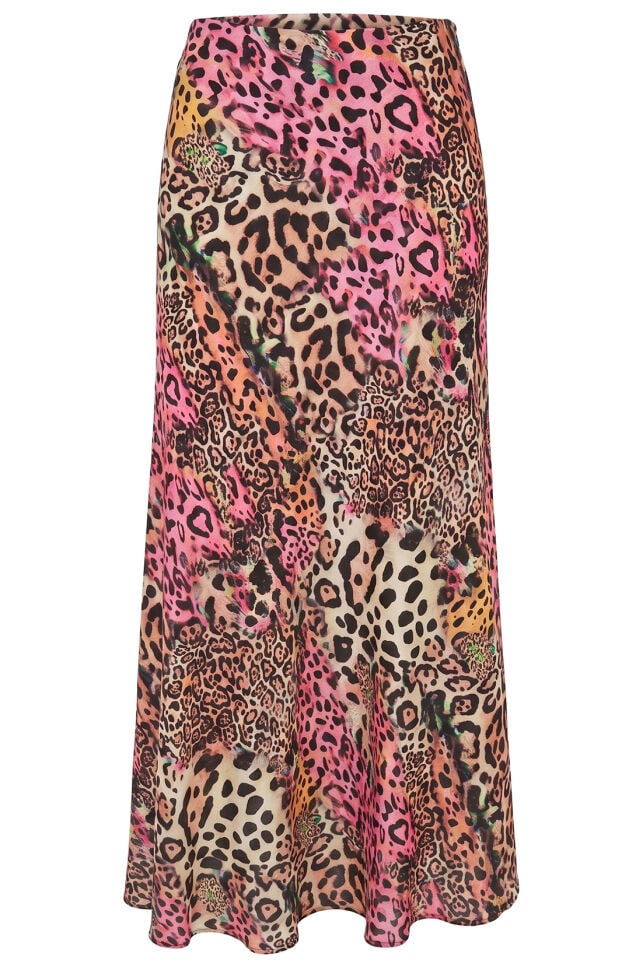 Pembe Leopar Detay Jakarlı Etek
