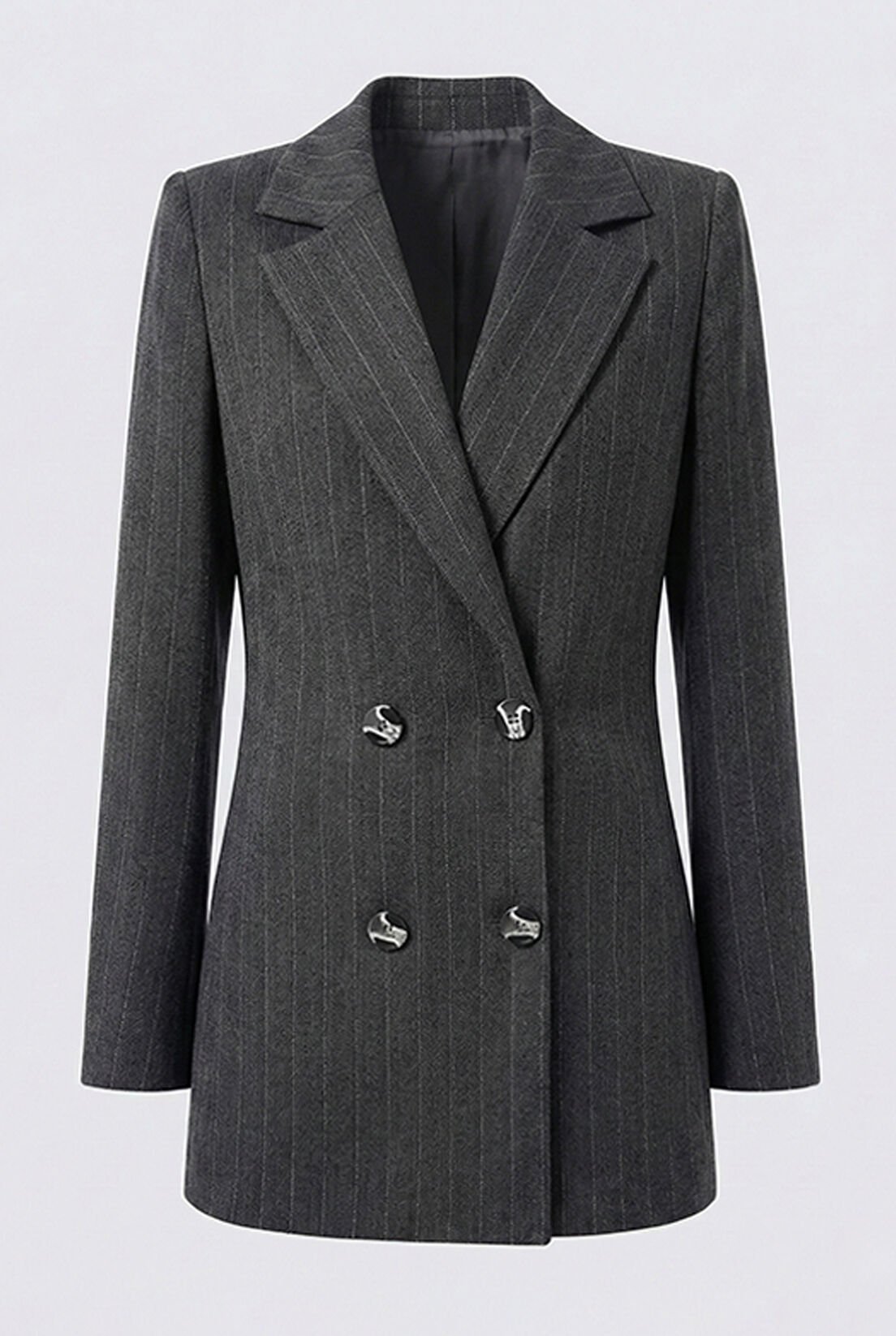 Gri Çizgili Kruvaze Ceket