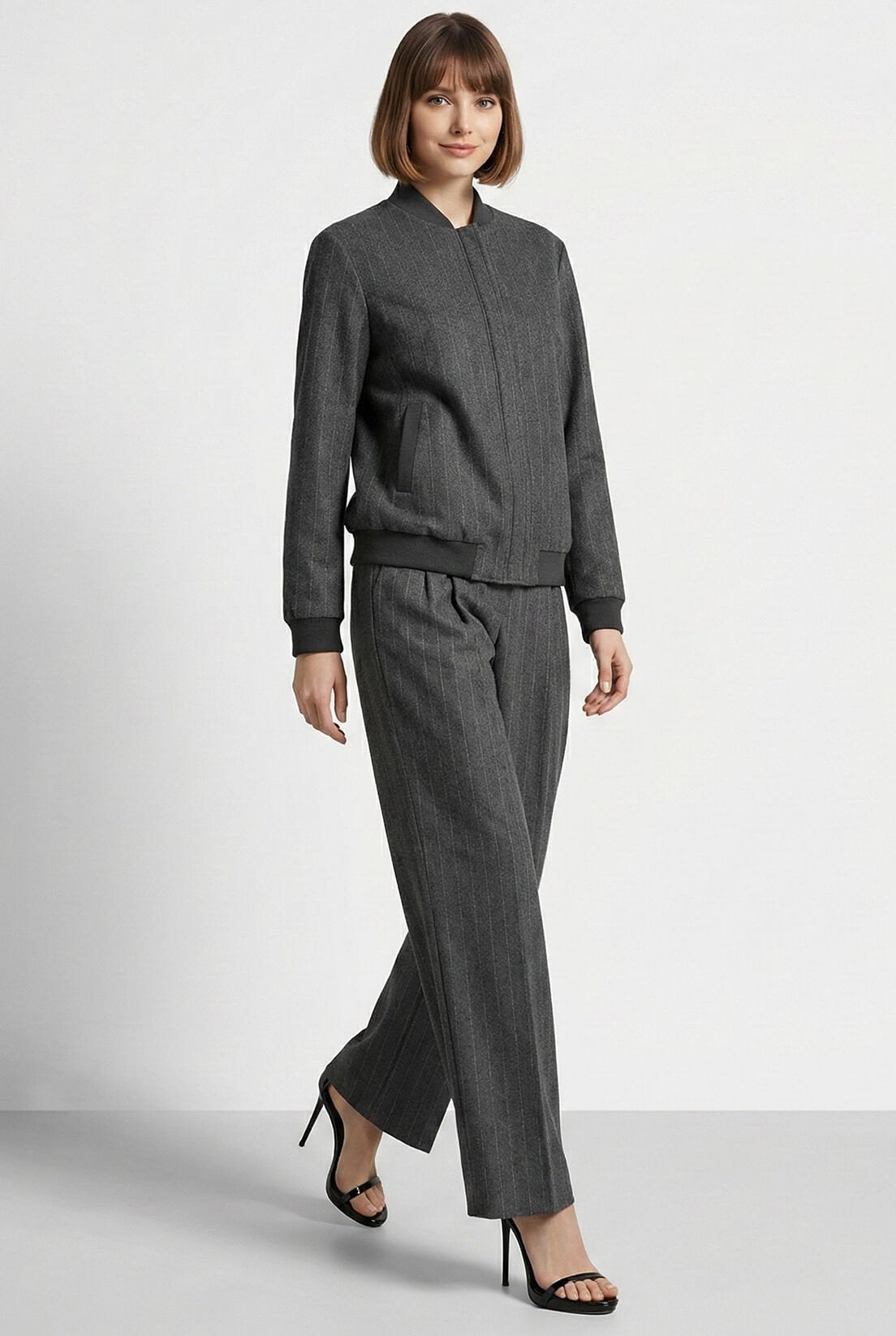 Gri Çizgili Bomber Ceket