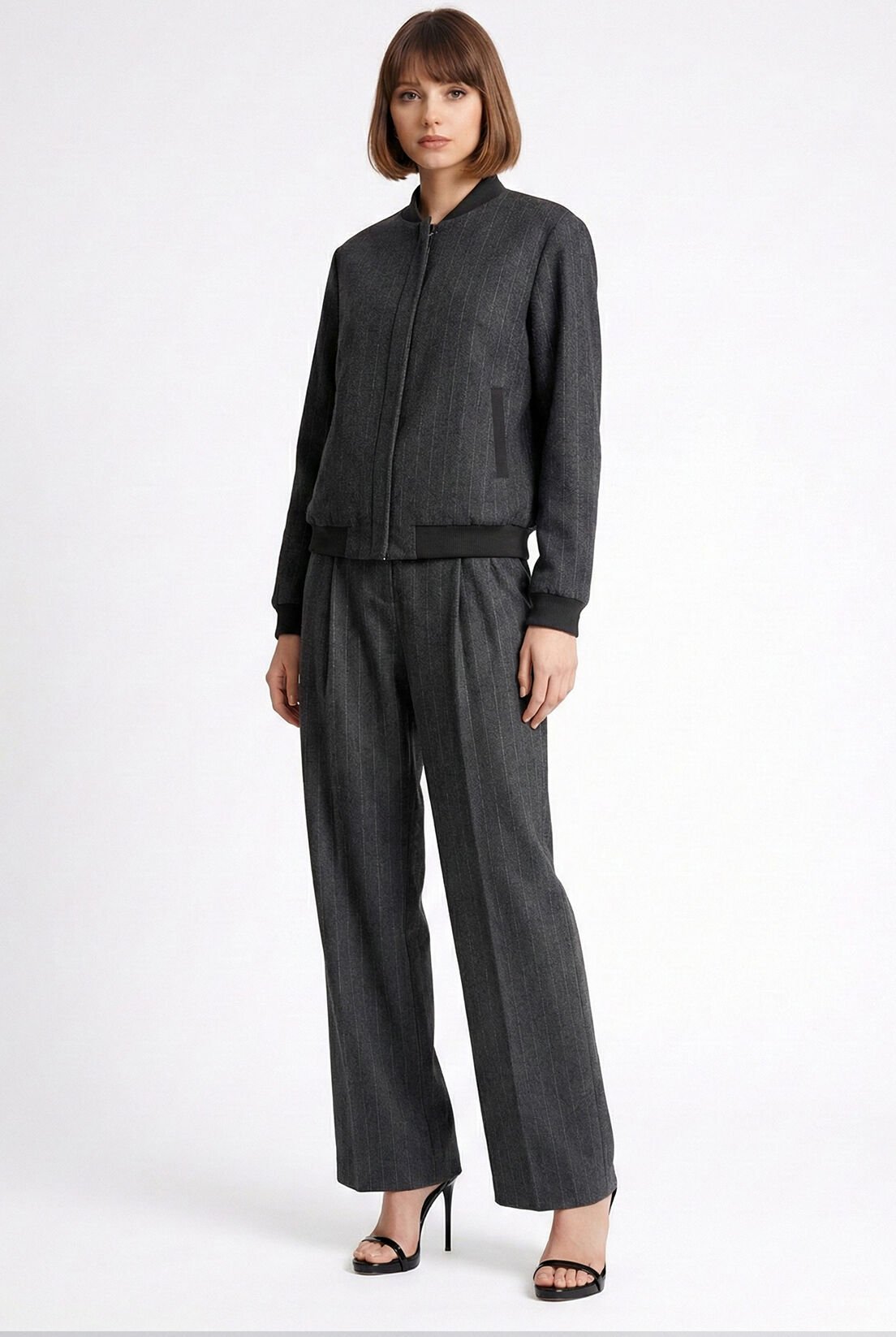 Gri Çizgili Bomber Ceket