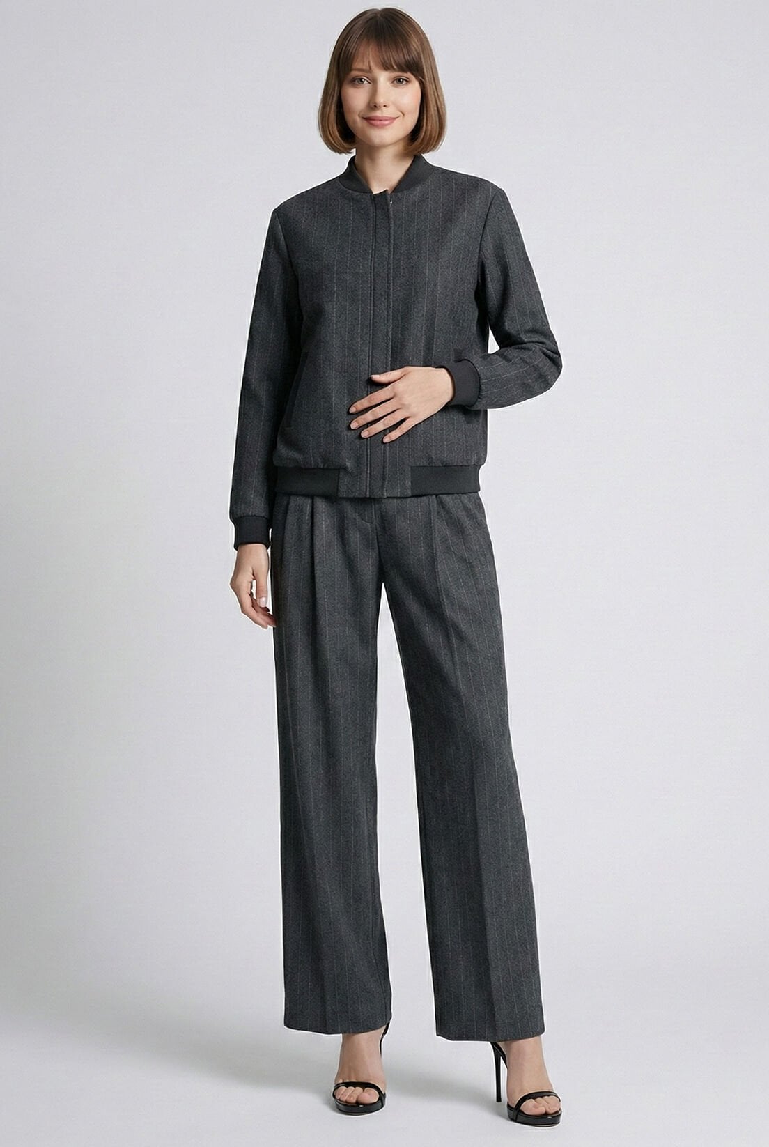 Gri Çizgili Bomber Ceket