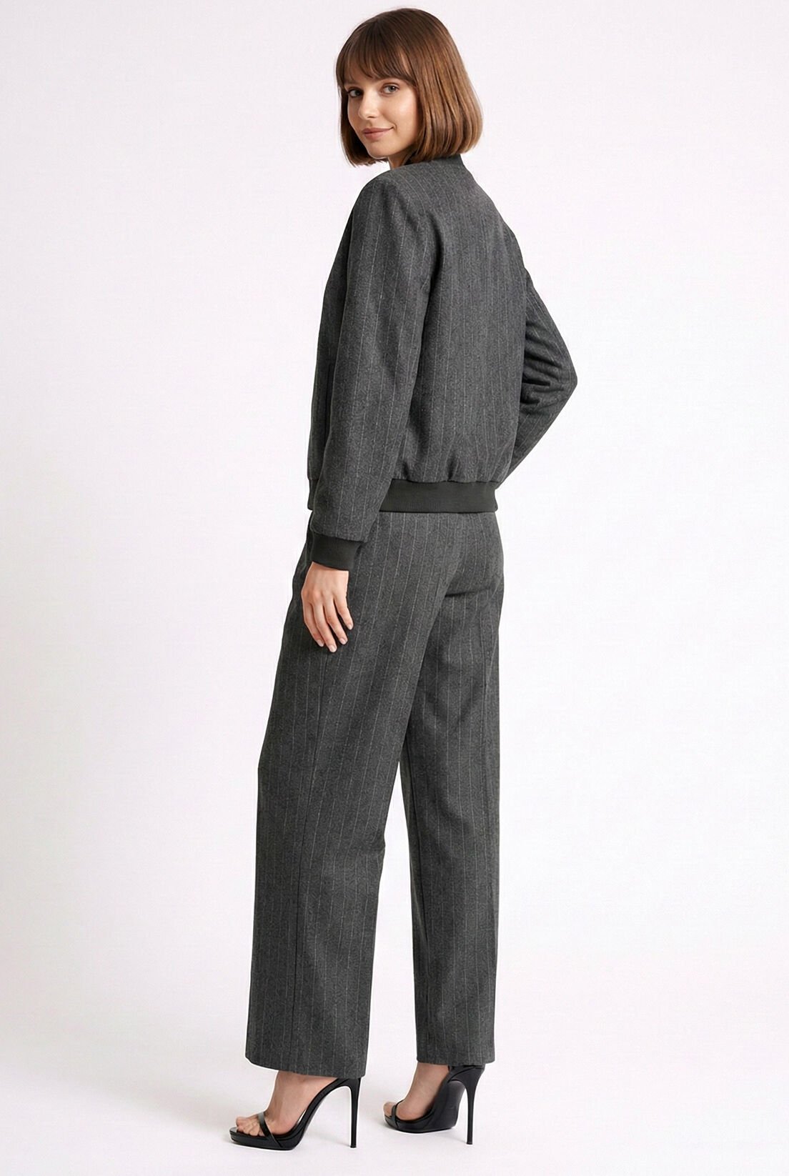 Gri Çizgili Bomber Ceket