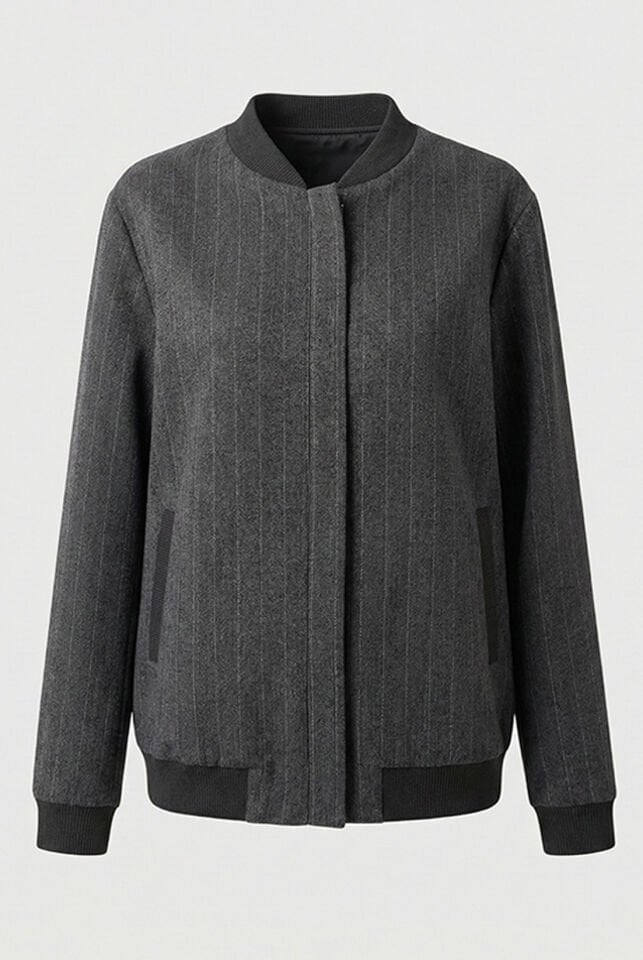 Gri Çizgili Bomber Ceket